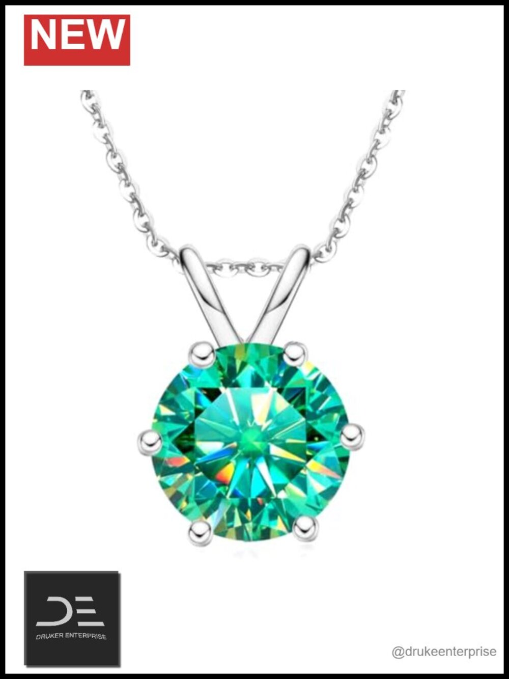 3ct Green Moissanite Pendant Necklace S925 Silver